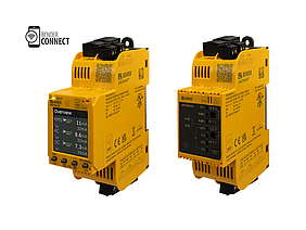 Two compact yellow measuring devices for installation in distribution cabinets